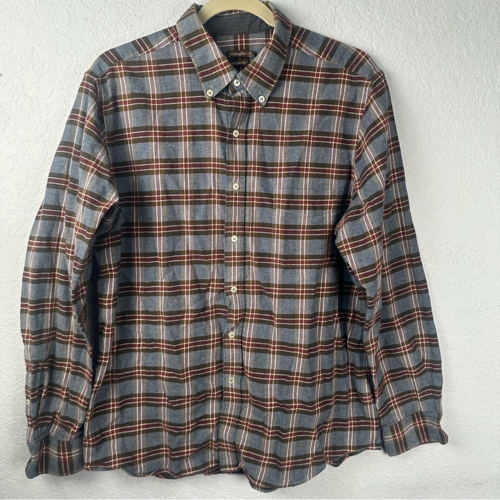 J. McLaughlin Gray Plaid Men Shirt Button Down Cotton Long Sleeve Shirt Size XL
